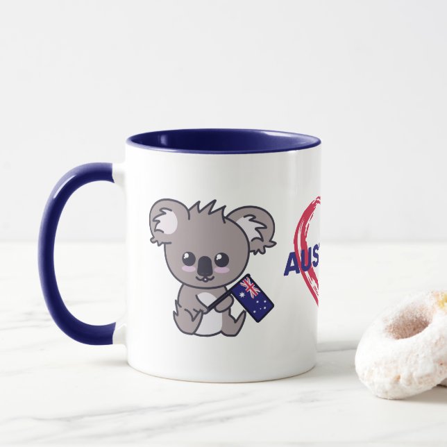 Niedliche Babykoala mit Aussie Fahne & Herz Kaffee Tasse (Mit Donut)