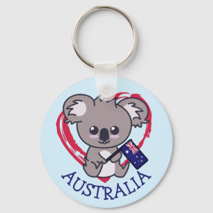 Niedliche Babykoala mit Aussie Fahne & Herz Schlüsselanhänger