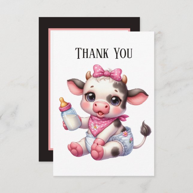 Niedliche Babymädchen-Kuh hinzufügen Dankeskarte (Vorne/Hinten)