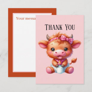 Niedliche Babynahrung Mädchen Highland Kuh Dankeskarte