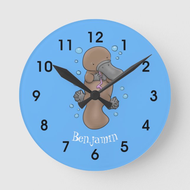 Niedliche Babyplatypus-Cartoon-Abbildung Runde Wanduhr (Vorderseite)