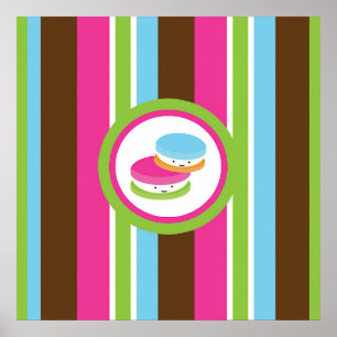 Niedliche Bäckerei Makronen - Falsche Streifenwege Poster