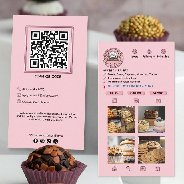 Niedliche Bäckerei Trendy Instagram Blush Pink Hin Visitenkarte (Von Creator hochgeladen)