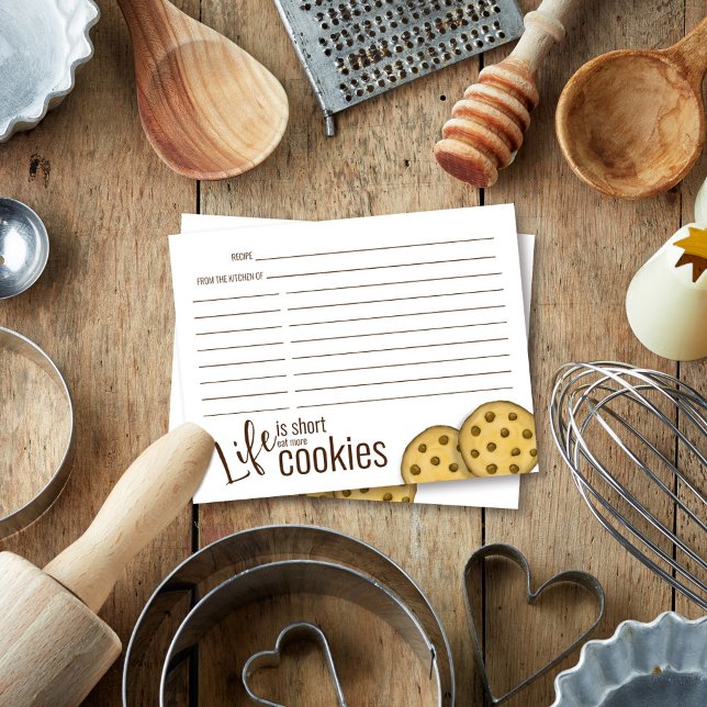 Niedliche Backrezepte Schokolade Chip Cookie (Life is Short, eat more cookies. Cute quote recipe cards. )