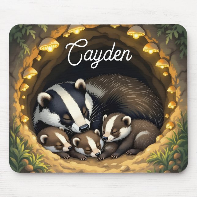 Niedliche Badger-Familie Personalisiert Mousepad (Vorne)