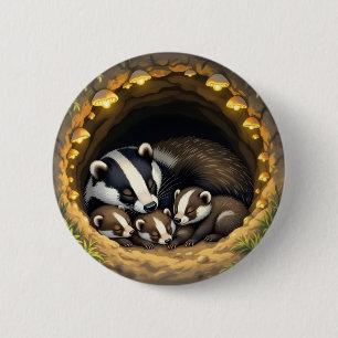 Niedliche Badger Family Napping Button