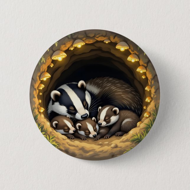 Niedliche Badger Family Napping Button (Vorderseite)