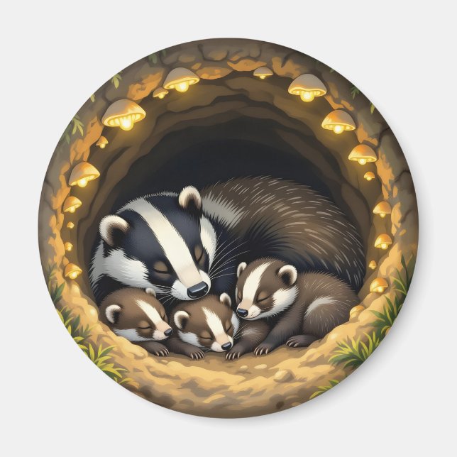 Niedliche Badger Family Napping Magnet (Vorne)