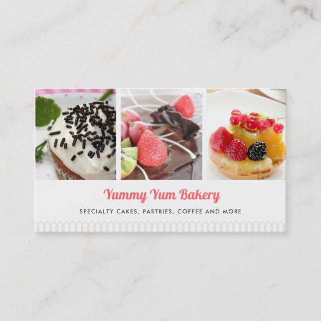 Niedliche Bakery Business Card mit 4 Fotos Visitenkarte (Vorderseite)