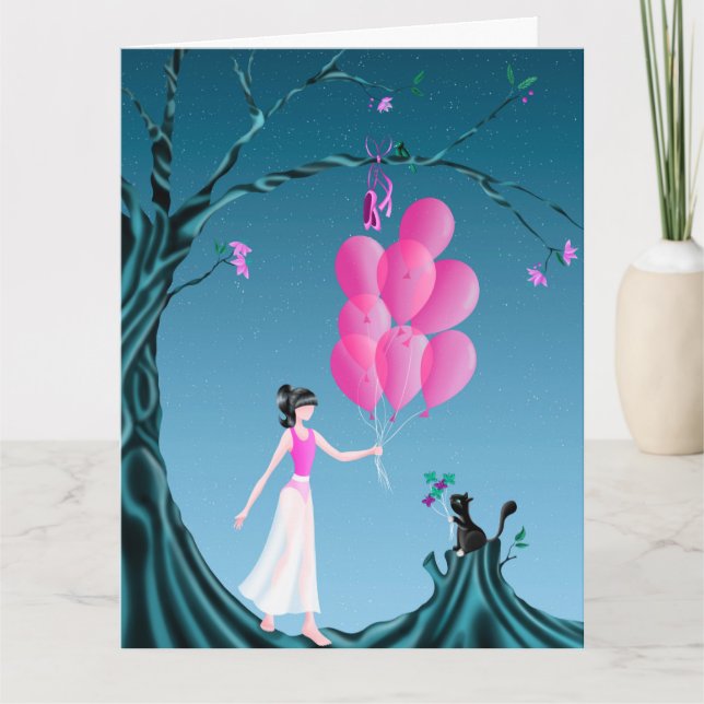 Niedliche Ballerina & Cat Night Sky Greetings Card Karte (Vorderseite)
