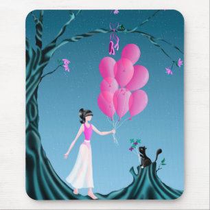 Niedliche Ballerina & Cat Pink Balloons Mousepad