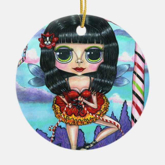 Niedliche Ballerina Fairy Doll mit Boston Terrier  Keramik Ornament (Vorne)