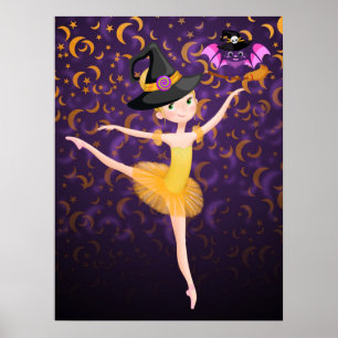 Niedliche Ballerina Halloween Bat and Moons Ballet Poster