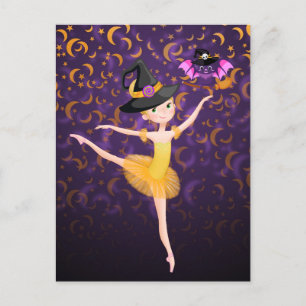 Niedliche Ballerina Halloween Bat and Moons Ballet Postkarte