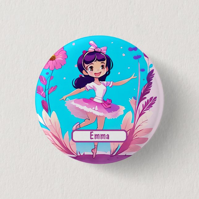 Niedliche Ballerina mit individualisierbarem Namet Button (Vorderseite)