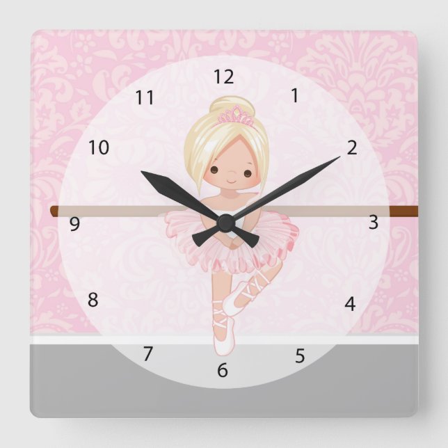 Niedliche Ballerina Quadratische Wanduhr (Vorderseite)