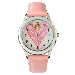 Niedliche Ballerina-Sterne und Herz-Girls rosa Armbanduhr