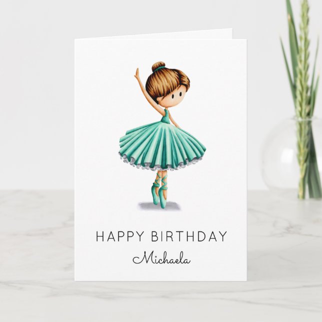 Niedliche Ballerina Turquoise Tutu Girl Geburtstag Karte (Vorderseite)