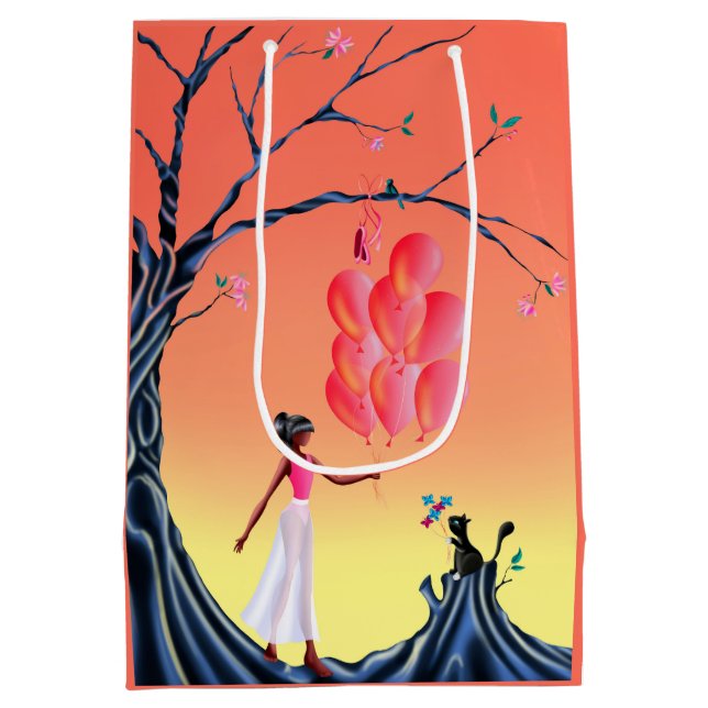 Niedliche Ballerina und Cat Night Sky Mittlere Geschenktüte (Rückseite)