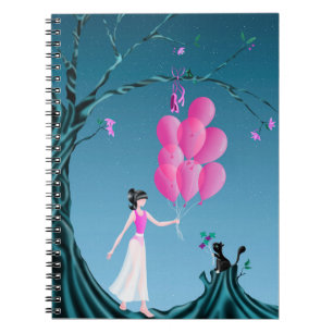 Niedliche Ballerina und Cat Night Sky Notizblock