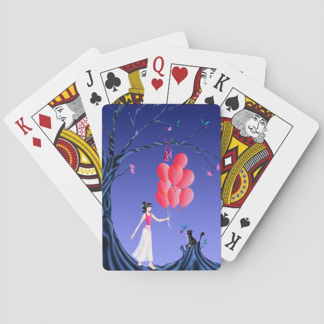 Niedliche Ballerina und Cat Night Sky Playing Card Spielkarten (Rückseite)