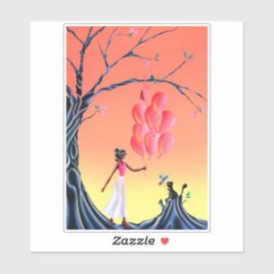 Niedliche Ballerina und Katze bei Sonnenuntergang  Aufkleber