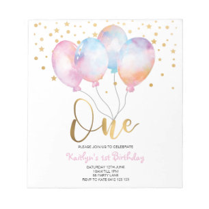 Niedliche Ballons Rosa Gold Einladung Notizblock