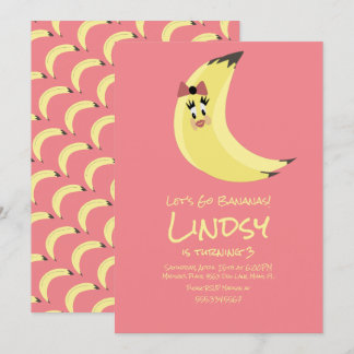Niedliche Banana Pink Girls Geburtstagsparty Einla Einladung