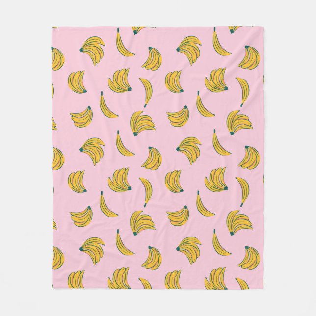 Niedliche Bananen mit rosa Hintergrund Fleecedecke (Vorderseite)