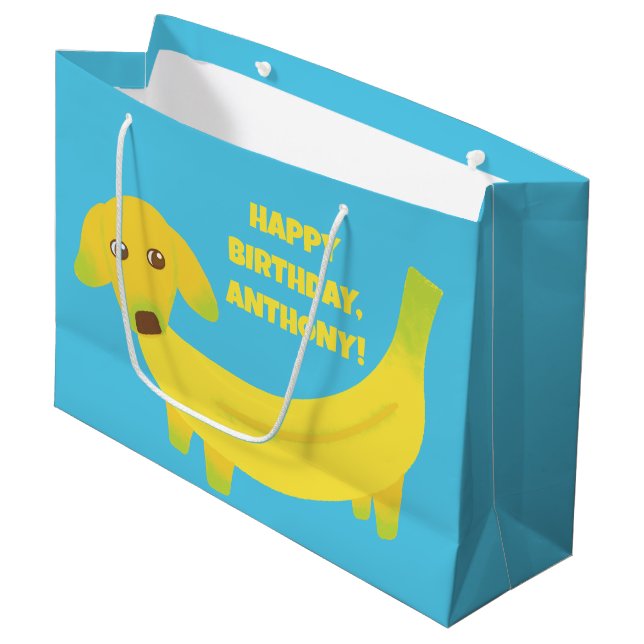 Niedliche Bananenhunde Funny Custom Message Große Geschenktüte (Vorderseite Schrägansicht)