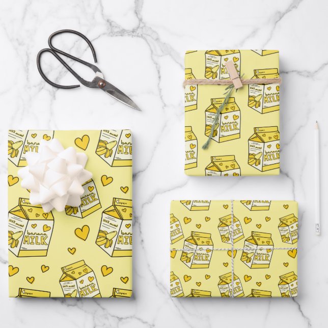Niedliche Bananenmilch gelb Geschenkpapier Set (Vorderseite)