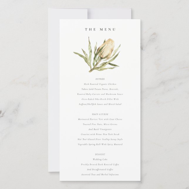 Niedliche Banksia Floral Wedding Menu Card Dankeskarte
