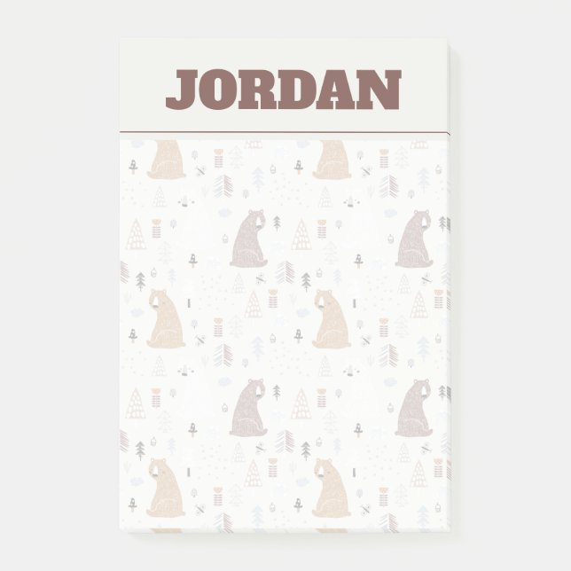 Niedliche Bären im Holzmuster Post-it Klebezettel (Vorderseite)