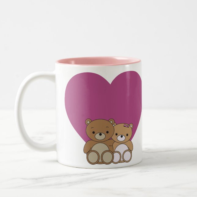 Niedliche Bären mit der Liebe-Herz-Tasse Zweifarbige Tasse (Links)
