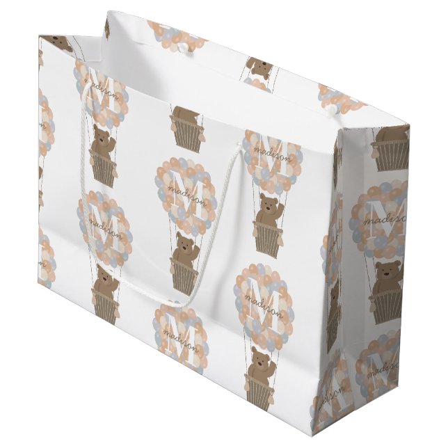 Niedliche Bärenballons Monogramm Geschlecht Neutra Große Geschenktüte (Vorderseite Schrägansicht)
