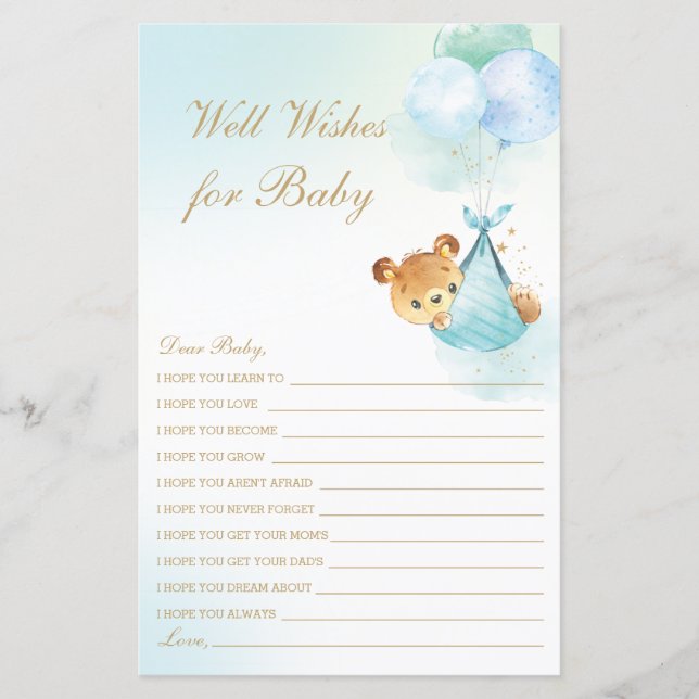 Niedliche Bärenballoons - Wünsche für Babydusche (Vorderseite)