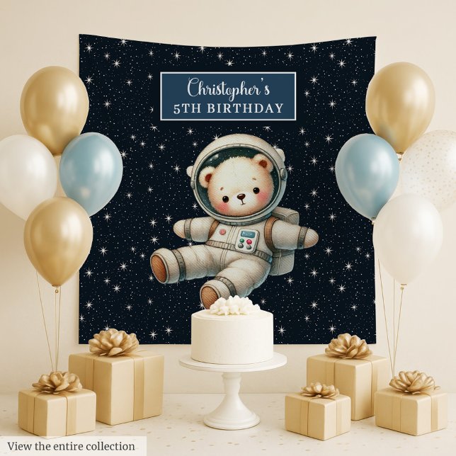 Niedliche Bärenbärenband für die Geburtstagsparty  Wandteppich (Cute Space Bear Tapestry for Boy Birthday Party)