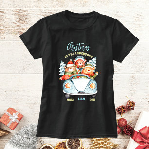 Niedliche Bärenfamilie Weihnachten am Namenswagen T-Shirt