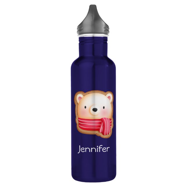 Niedliche Bärenfront Red Scarf & Rosy Cheeks Weihn Edelstahlflasche (Links)