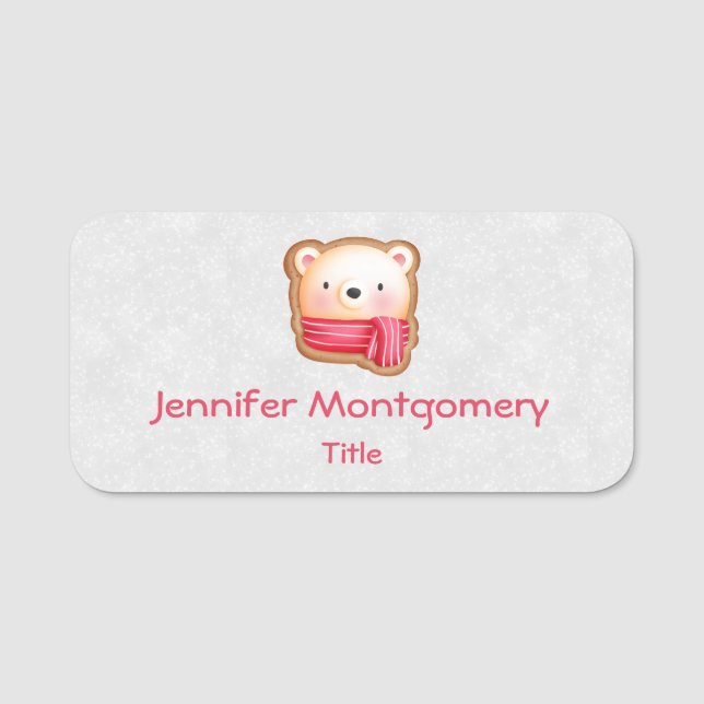 Niedliche Bärenfront Red Scarf & Rosy Cheeks Weihn Namensschild (Vorderseite)