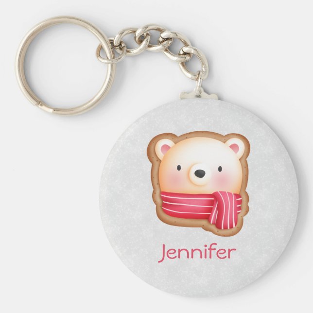 Niedliche Bärenfront Red Scarf & Rosy Cheeks Weihn Schlüsselanhänger (Vorne)