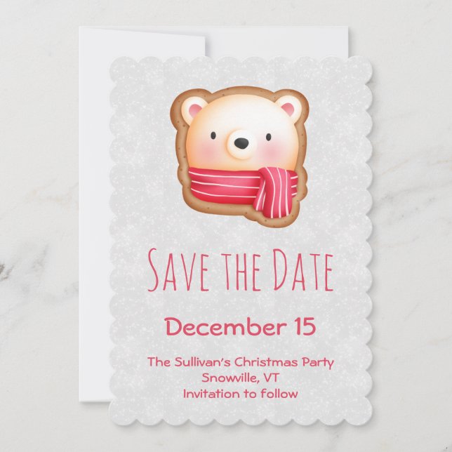 Niedliche Bärenfront Roter Scarf & Rosy Cheeks Save The Date (Vorderseite)