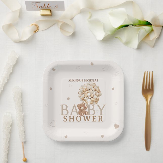 Niedliche Bärenherzen Beige hellbraune Babydusche Pappteller (Hochzeit)