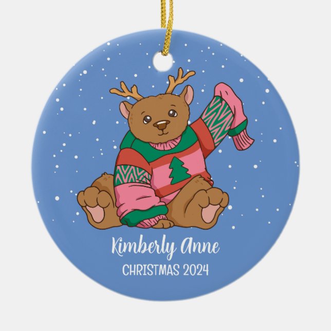 Niedliche Bärenweihnachtsferien Keramik Ornament (Vorne)