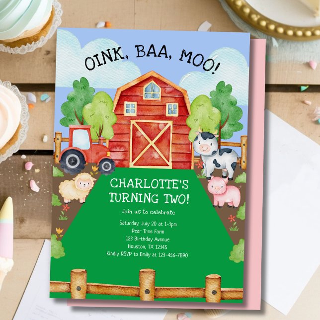 Niedliche Barnyard Farm Animals 2. Geburtstag Einl Einladung (Von Creator hochgeladen)