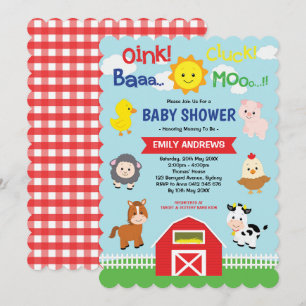 Niedliche Barnyard Farm Animals Kinderdusche Einladung