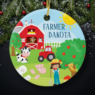 Niedliche Barnyard Tiere, Bauer Girl Weihnachten Keramik Ornament