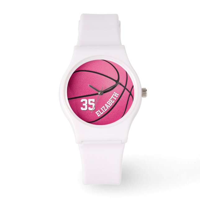 niedliche Basketballgeschenke in gürtelrosa person Armbanduhr (Vorderseite)