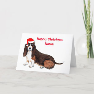 Niedliche Basset Hound Weihnachtsmannmütze Weihnac Feiertagskarte