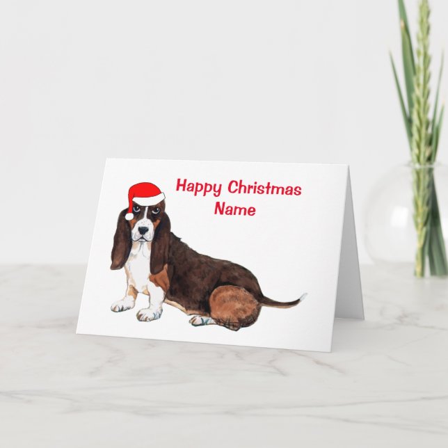 Niedliche Basset Hound Weihnachtsmannmütze Weihnac Feiertagskarte (Vorderseite)